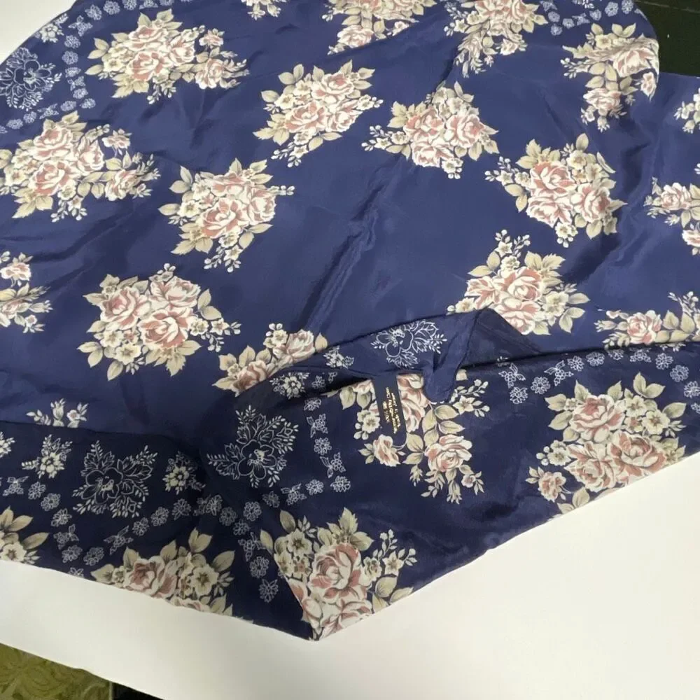 Access 100% silk dark blue floral scarf 32” x 33” hand rolled